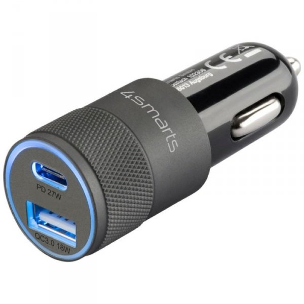 Ładowarka samochodowa 4smarts Charger    Rapid+ 27W Quick Charge PD szaro czarny