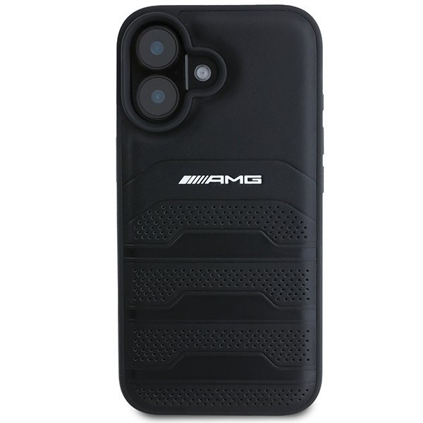 AMG AMHCP16SGSEBK iPhone 16  6.1&quot; czarny/black hardcase Leather Debossed Lines Black Logo