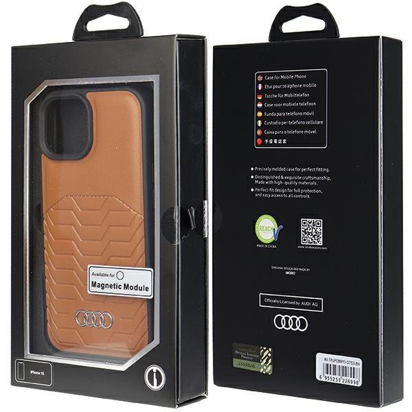 Audi Synthetic Leather MagSafe iPhone 15 / 14 / 13 6.1&quot; brązowy/brown hardcase AU-TPUPCMIP15-GT/D3-BN