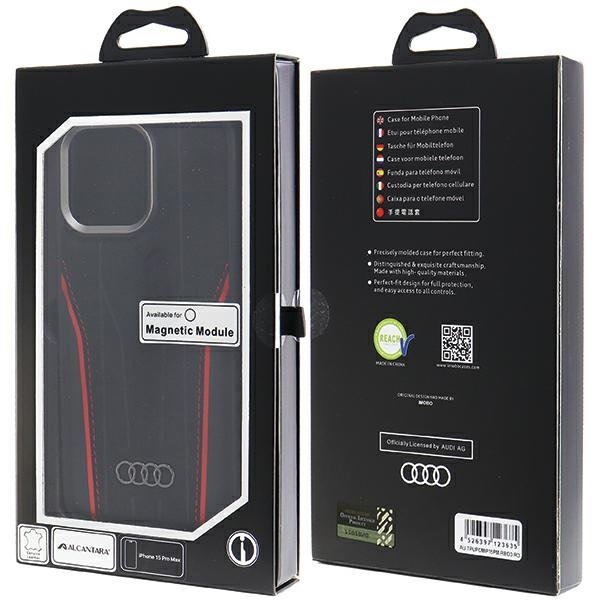 Audi Genuine Leather MagSafe iPhone 15 Pro Max 6.7&quot; czarno-czerwony/black-red hardcase AU-TPUPCMIP15PM-R8/D3-RD