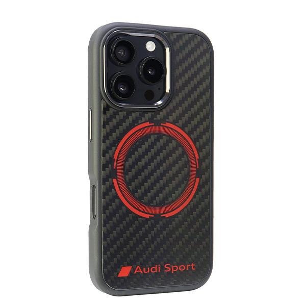 Audi Carbon Fiber Sport Red CircleMagSafe iPhone 16 Pro 6.3&quot; czarny/black hardcase AUS-TPUPCMIP16P-RSQ/D5-BK