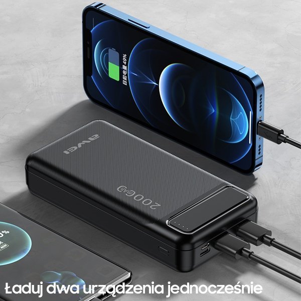 AWEI PowerBank P6K 20000mAhczarny/black 2xUSB/PD/Micro-USB