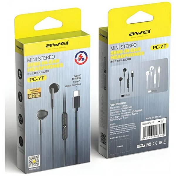 AWEI słuchawki stereo PC-7T USB-C 1.2mczarny/black