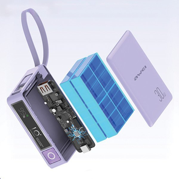 AWEI PowerBank z wbudowanym kablemP87K 10000mAh czarny/black 30W