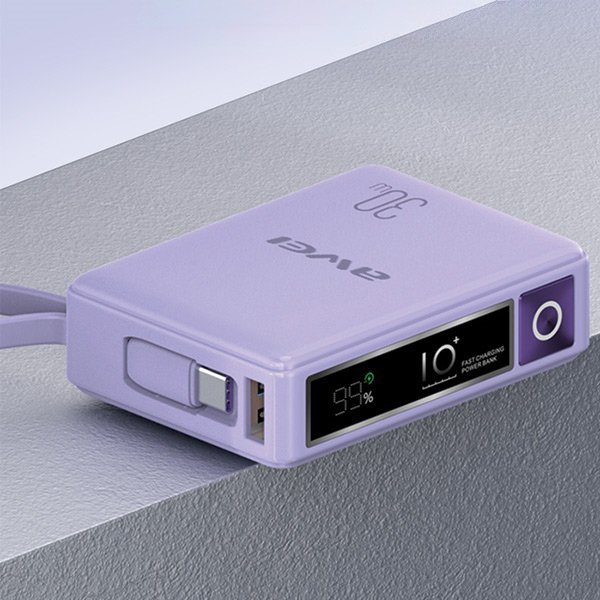 AWEI PowerBank z wbudowanym kablemP87K 10000mAh czarny/black 30W