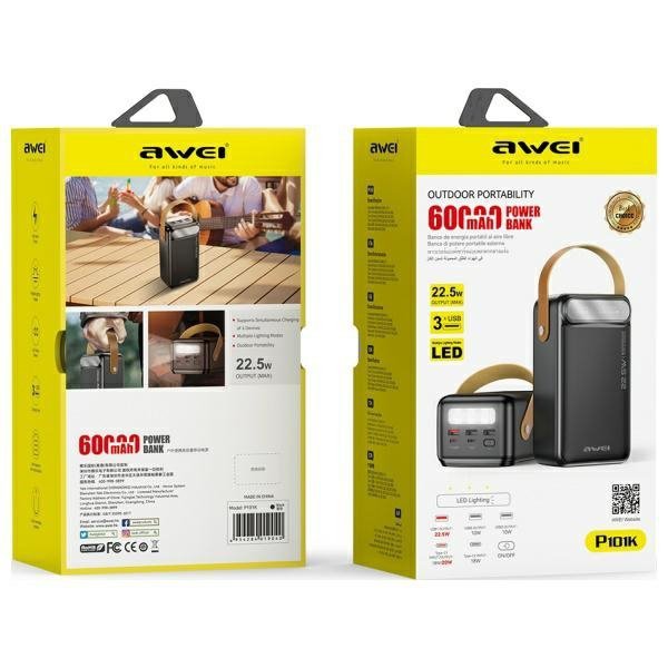 AWEI PowerBank P101K 60000mAh 22.5W      czarny/black