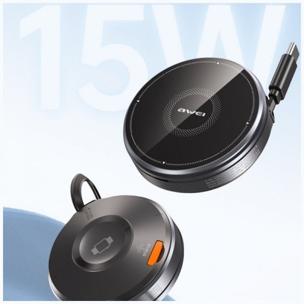Ładowarka indukcyjna 3w1 AWEI W27 15W    z kablem USB-C Fast Charging czarny