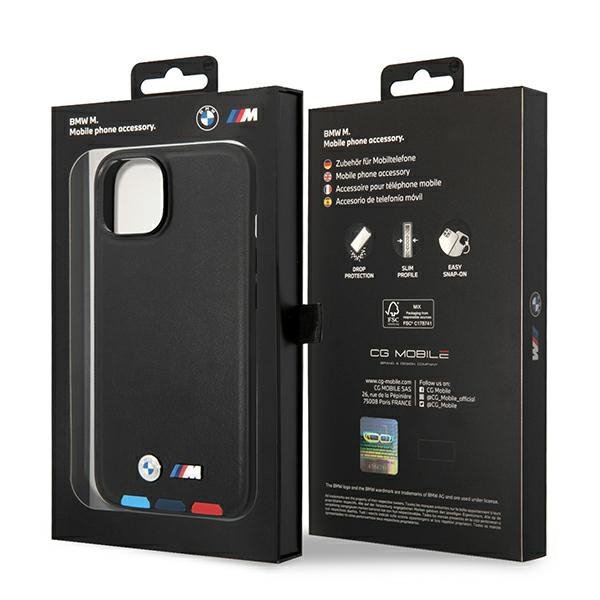 Etui BMW BMHCP14M22PTDK iPhone 14 Plus / 15 Plus 6,7&quot; czarny/black Leather Stamp Tricolor