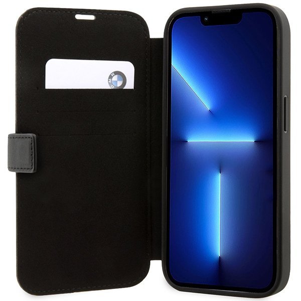 Etui BMW BMBKP14X22RVSK iPhone 14 Pro Max 6,7&quot; czarny/black bookcase Leather Stamp Blue Lines