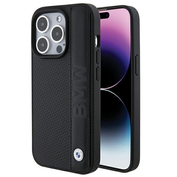 BMW BMHCP15X22RDPK iPhone 15 Pro Max 6.7&quot; czarny/black hardcase Leather Textured & Stripe