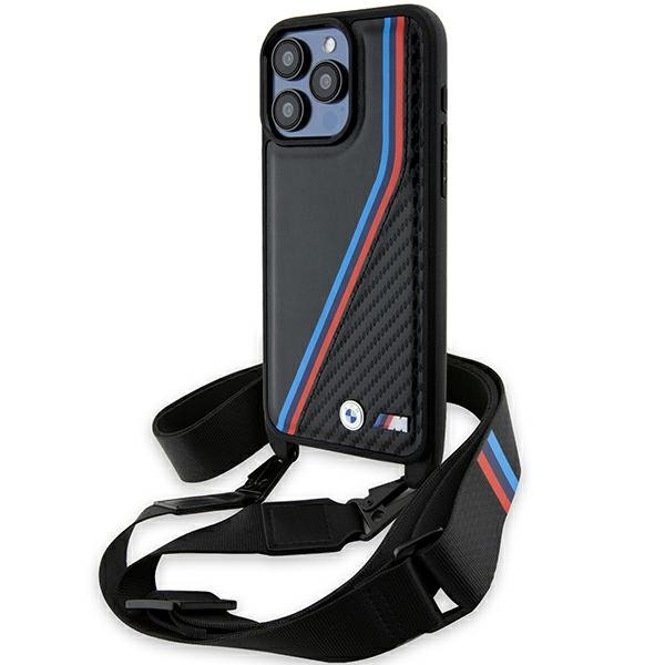 BMW BMHCP15X23PSVTK iPhone 15 Pro Max 6.7&quot; czarny/black hardcase M Edition Carbon Tricolor Lines & Strap