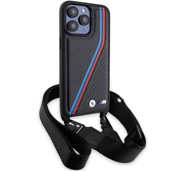 BMW BMHCP15X23PSVTK iPhone 15 Pro Max 6.7&quot; czarny/black hardcase M Edition Carbon Tricolor Lines & Strap