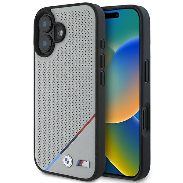 BMW BMHMP16S23PUPDG iPhone 16 6.1&quot; szary/grey hardcase M Perforated Tricolor Line MagSafe