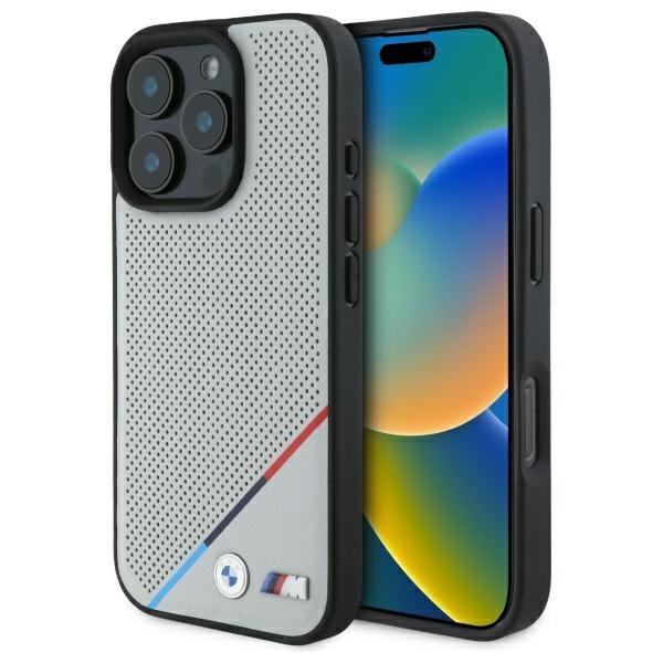 BMW BMHMP16X23PUPDG iPhone 16 Pro Max    6.9&quot; szary/grey hardcase M Perforated Tricolor Line MagSafe