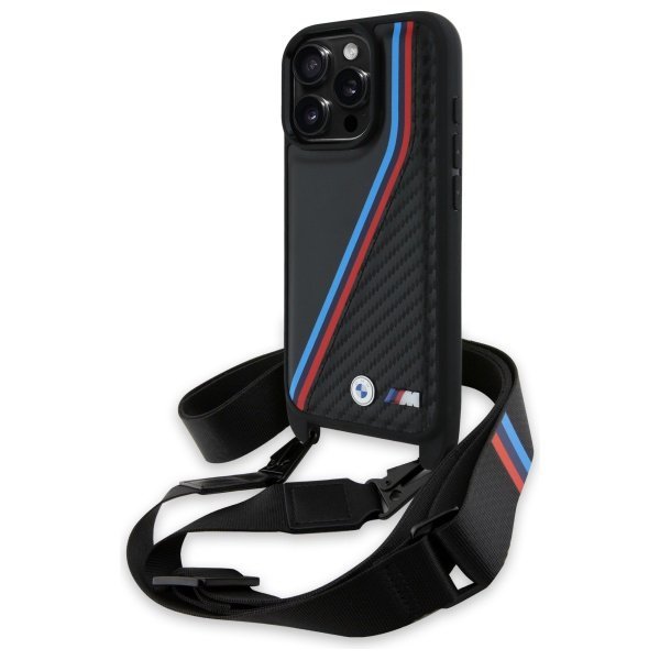 BMW BMHCP16L23PSVTK iPhone 16 Pro 6.3&quot;   czarny/black hardcase M Edition Carbon Tricolor Lines & Strap