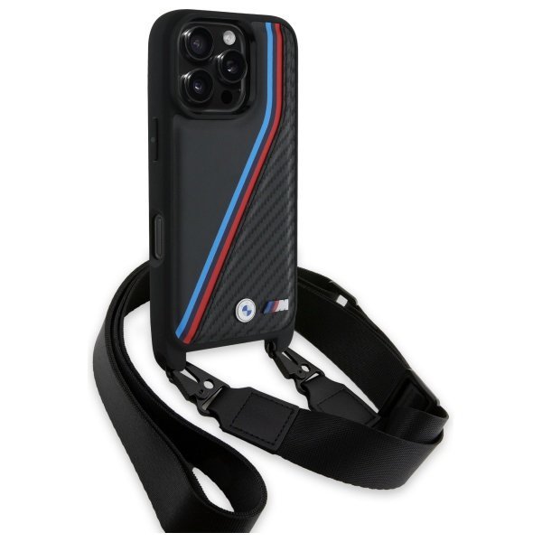 BMW BMHCP16X23PSVTK iPhone 16 Pro Max 6.9&quot; czarny/black hardcase M Edition Carbon Tricolor Lines & Strap
