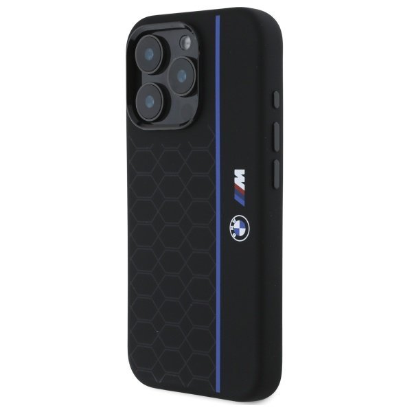 BMW BMHMP16L23SHEB iPhone 16 Pro 6.3&quot;    czarny/black hardcase Silicone Hexagon Blue Line MagSafe