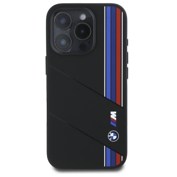 BMW BMHMP16L23SCUK iPhone 16 Pro 6.3&quot;    czarny/black hardcase Silicone Cut Tricolor Lines MagSafe