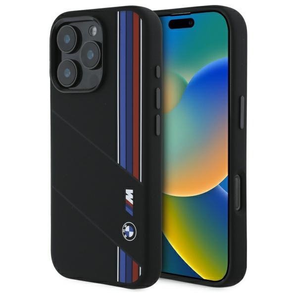 BMW BMHMP16X23SCUK iPhone 16 Pro Max     6.9" czarny/black hardcase Silicone Cut Tricolor Lines MagSafe