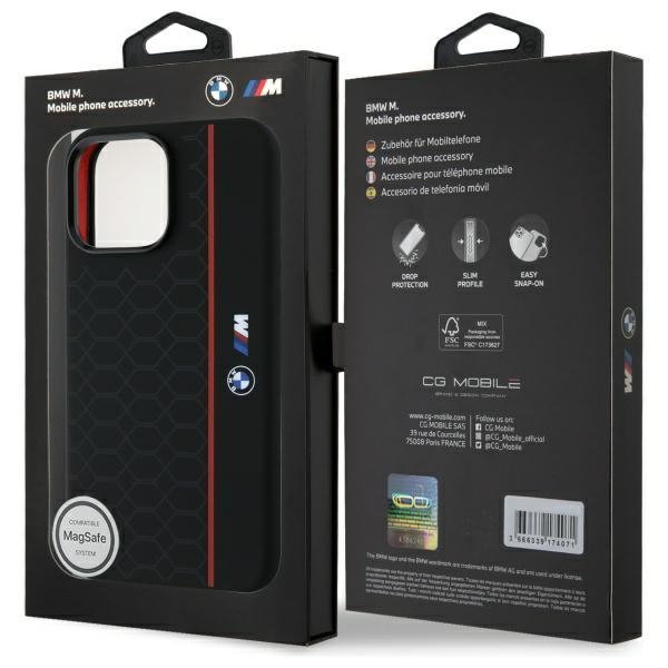 BMW BMHMP16X23SHER iPhone 16 Pro Max 6.9&quot; czarny/black hardcase Silicone Hexagon Red Line MagSafe