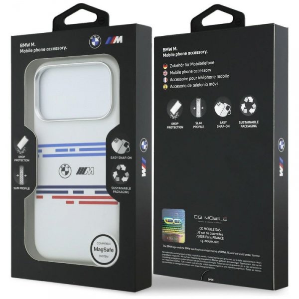 Etui BMW M Silicon Horizontal Line       MagSafe do iPhone 17 Pro biały