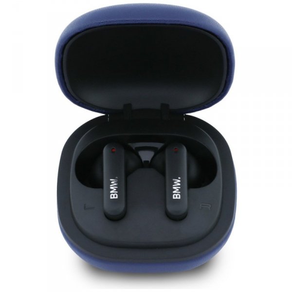 Słuchawki Bluetooth TWS BMW Leather      Metal Logo ENC granatowy