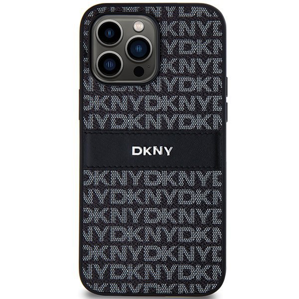 DKNY DKHCP14LPRTHSLK iPhone 14 Pro6.1&quot; czarny/black hardcase Leather Mono Stripe & Metal Logo