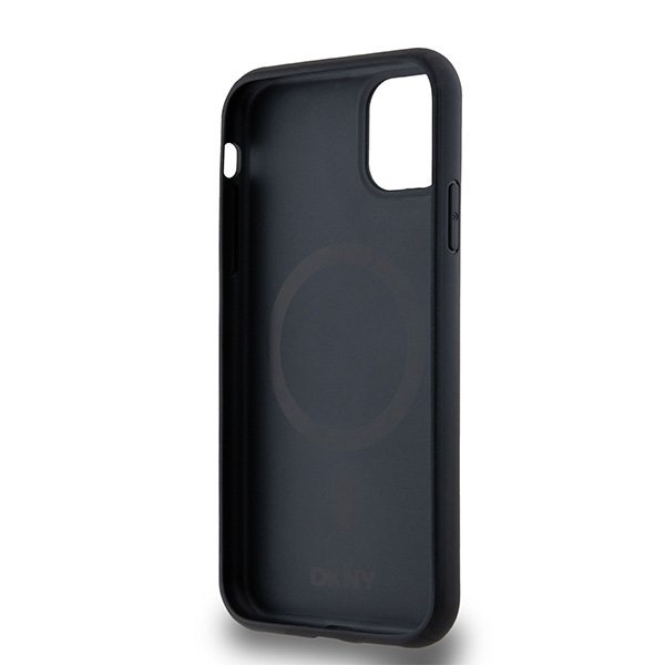 DKNY DKHMN61PSHRPSK iPhone 11 / Xr 6.1&quot;czarny/black hardcase Leather Monogram Pattern Metal Logo MagSafe