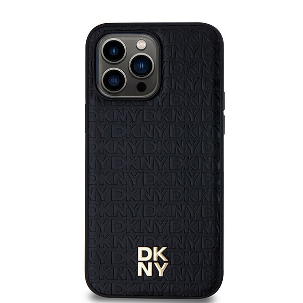 DKNY DKHMP14XPSHRPSK iPhone 14 Pro Max6.7&quot; czarny/black hardcase Leather Monogram Pattern Metal Logo MagSafe