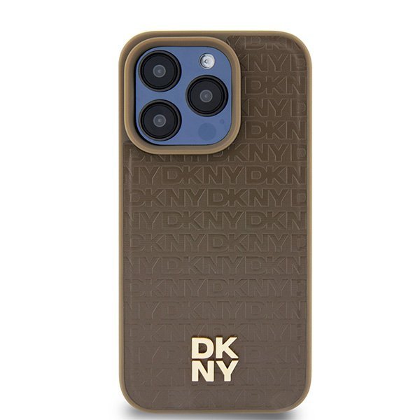 DKNY DKHMP14XPSHRPSW iPhone 14 Pro Max6.7&quot; brązowy/brown hardcase Leather Pattern Metal Logo MagSafe