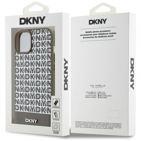 DKNY DKHMP15SPSOSPW iPhone 15 / 14 / 136.1&quot; brązowy/brown hardcase Leather Printed Pattern Metal Logo MagSafe