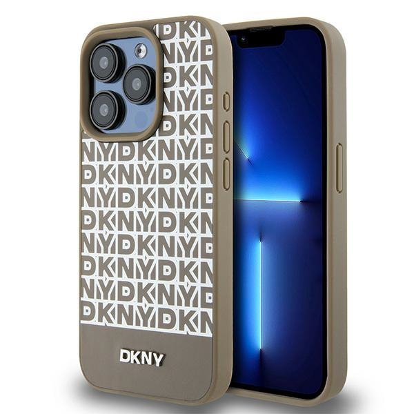 DKNY DKHMP15XPSOSPW iPhone 15 Pro Max6.7&quot; brązowy/brown hardcase Leather Printed Pattern Metal Logo MagSafe