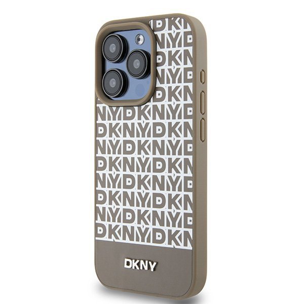 DKNY DKHMP15XPSOSPW iPhone 15 Pro Max6.7&quot; brązowy/brown hardcase Leather Printed Pattern Metal Logo MagSafe