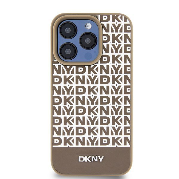 DKNY DKHMP15XPSOSPW iPhone 15 Pro Max6.7&quot; brązowy/brown hardcase Leather Printed Pattern Metal Logo MagSafe