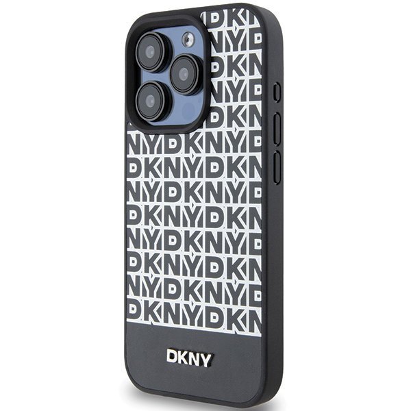 DKNY DKHMP15LPSOSPK iPhone 15 Pro6.1&quot; czarny/black hardcase Leather Printed Pattern Metal Logo MagSafe