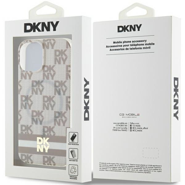 DKNY DKHMP15MHCPTSE iPhone 15 Plus /14 Plus 6.7&quot; beżowy/beige hardcase IML Checkered Mono Pattern & Printed Stripes MagSafe