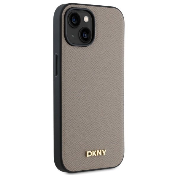 DKNY DKHMP15SPGHLME iPhone 15 6.1&quot;       beżowy/beige hardcase Grained Metal Logo MagSafe