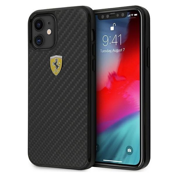 Ferrari FERCAHCP12SBK iPhone 12 mini 5,4&quot; czarny/black hardcase On Track Real Carbon