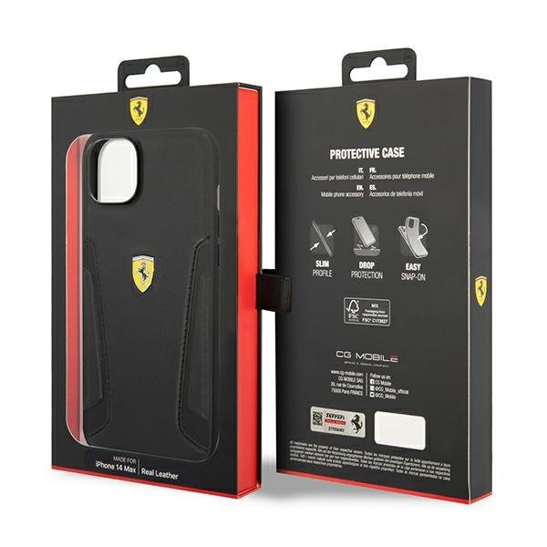 Ferrari FEHCP14MRBUK iPhone 14 Plus / 15 Plus 6.7&quot; czarny/black hardcase Leather Stamp Sides