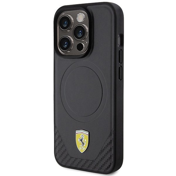 Ferrari FEHMP15LPTEK iPhone 15 Pro 6.1&quot; czarny/black hardcase Carbon Metal Logo MagSafe