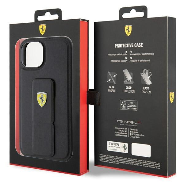 Ferrari FEHCP15SGSPSIK iPhone 15 / 14 / 13 6.1&quot; czarny/black hardcase Grip Stand Metal Logo