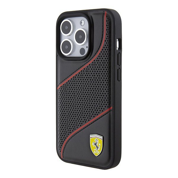Ferrari FEHCP15LPWAK iPhone 15 Pro 6.1&quot; czarny/black hardcase Perforated Waves Metal Logo