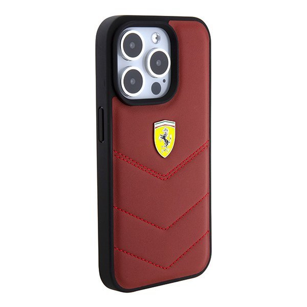 Ferrari FEHCP15LRDUR iPhone 15 Pro 6.1&quot; czerwony/red hardcase Leather Stitched Lines