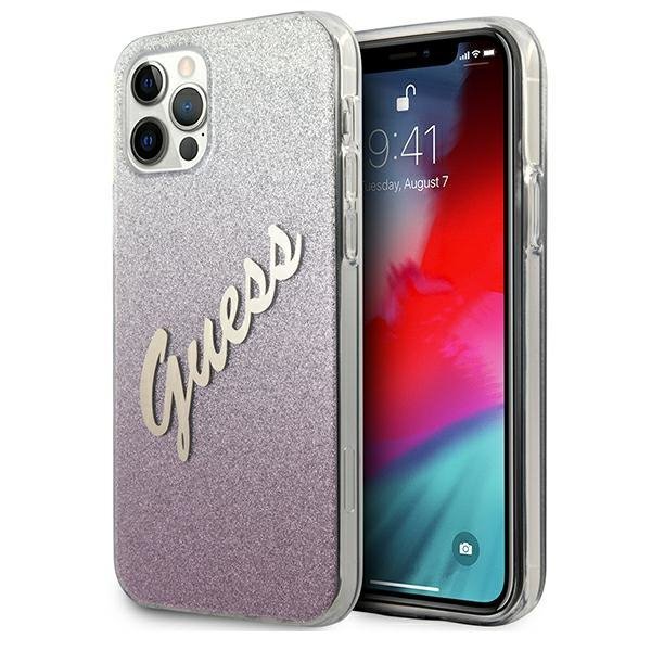 Guess GUHCP12MPCUGLSPI iPhone 12/12 Pro6,1&quot; różowy/pink hardcase Glitter Gradient Script