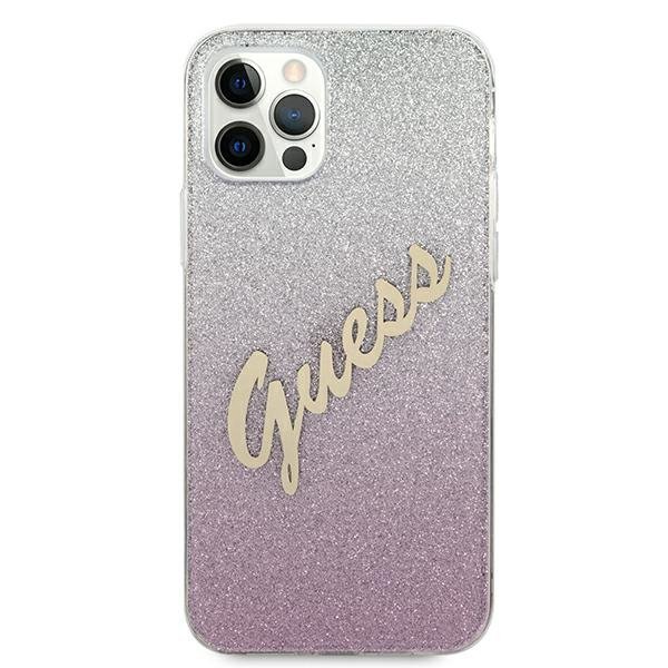 Guess GUHCP12MPCUGLSPI iPhone 12/12 Pro6,1&quot; różowy/pink hardcase Glitter Gradient Script