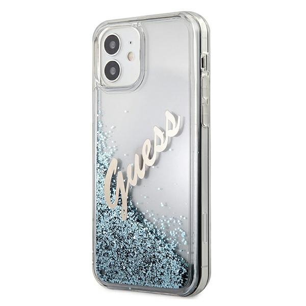 Guess GUHCP12SGLVSBL iPhone 12 mini5,4&quot; niebieski/blue hardcase Glitter Vintage Script