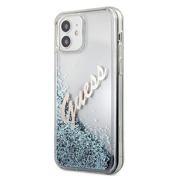 Guess GUHCP12SGLVSBL iPhone 12 mini 5,4&quot; niebieski/blue hardcase Glitter Vintage Script