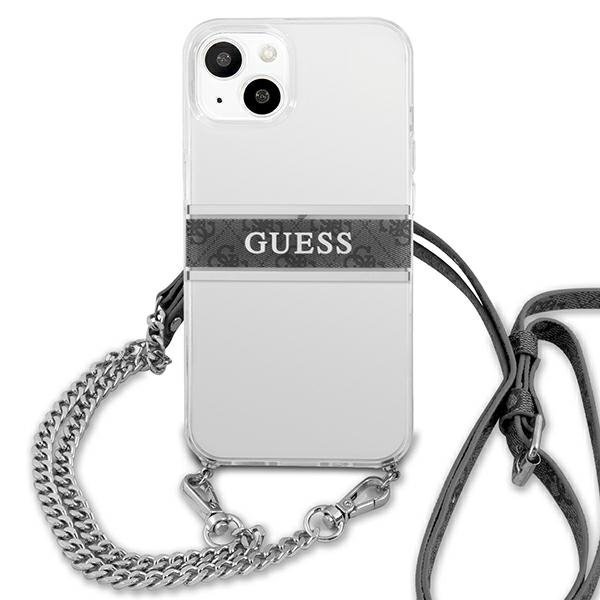 Guess GUHCP13SKC4GBSI iPhone 13 mini 5,4&quot; Transparent hardcase 4G Grey Strap Silver Chain