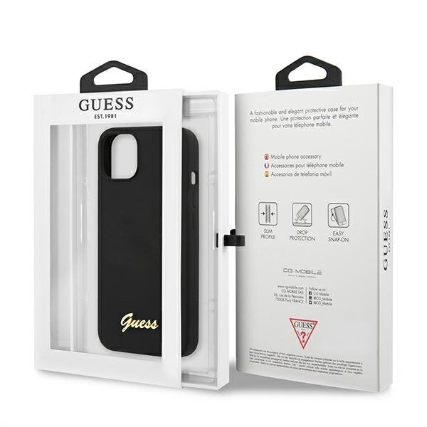 Guess GUHMP13MLSLMGBK iPhone 13 / 14 /6.1&quot; black/czarny hardcase Silicone Script Gold Logo Magsafe