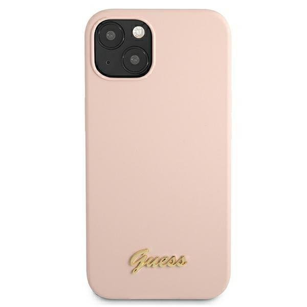 Guess GUHMP13MLSLMGLP iPhone 13 / 14 /15 6.1&quot; jasnoróżowy/light pink hardcase Silicone Script Gold Logo Magsafe